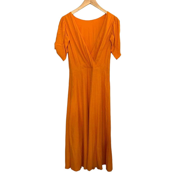 TED Baker High‎ Neck Paneled Midi Dress Tangerine Orange Sz 2 - Picture 2 of 9